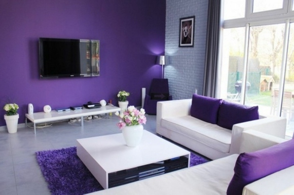 ultra modern purple white living room