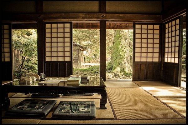 Japanese zen lounge garden view