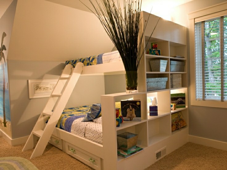 room child idea separation space bed shelves storage idea deco