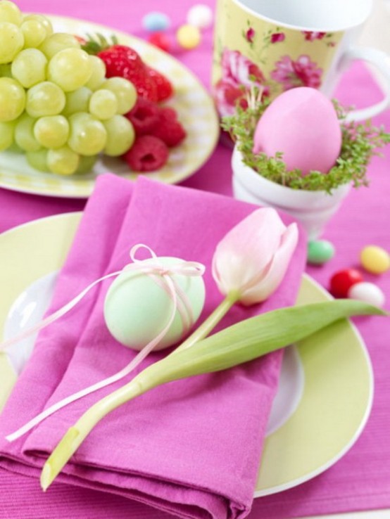 pink towel tulip table