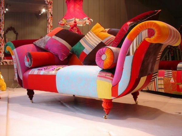 multicolored patchwork sofa rich in patterns