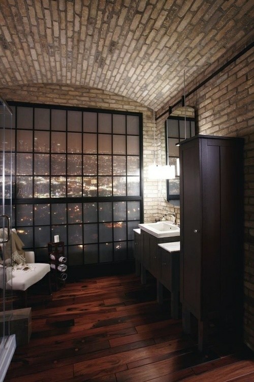 modern dark wood floor bathroom