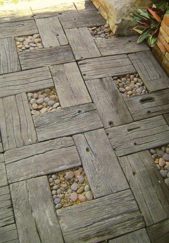 outdoor floor wood pebbles