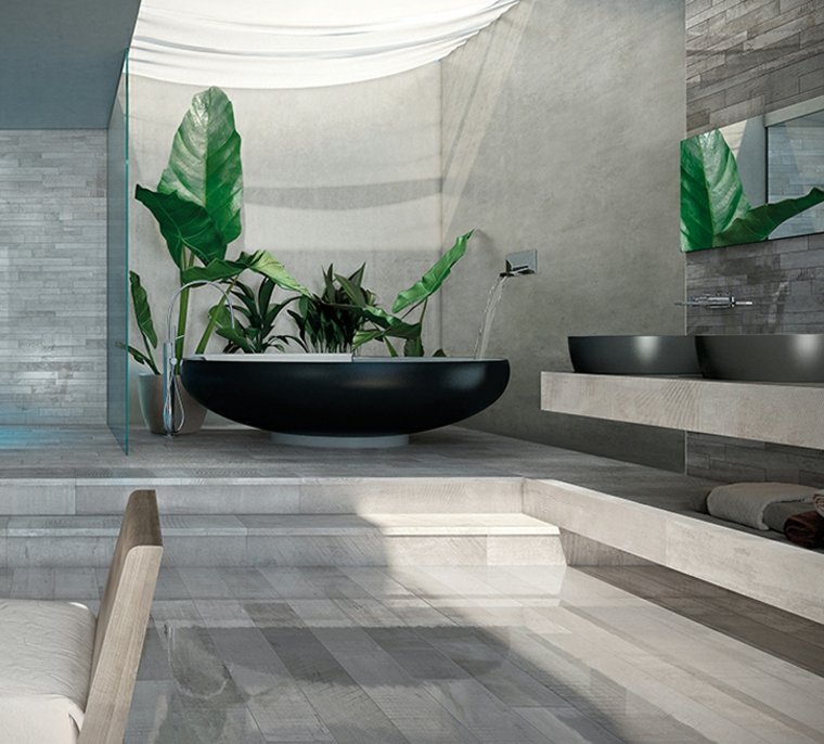 bathroom flooring floor idea bathtub deco tile imitation wood