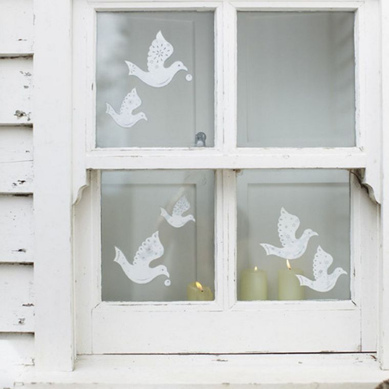 christmas stickers white doves idee deco window