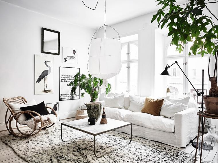 interiör chic etnisk stil soffa vit matta golv modern inspiration vardagsrum etnisk chic