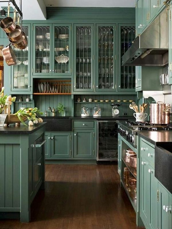 Victorian style green wood kitchen