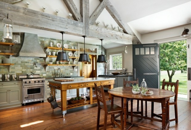 superb rustic kitchen with island-wheels