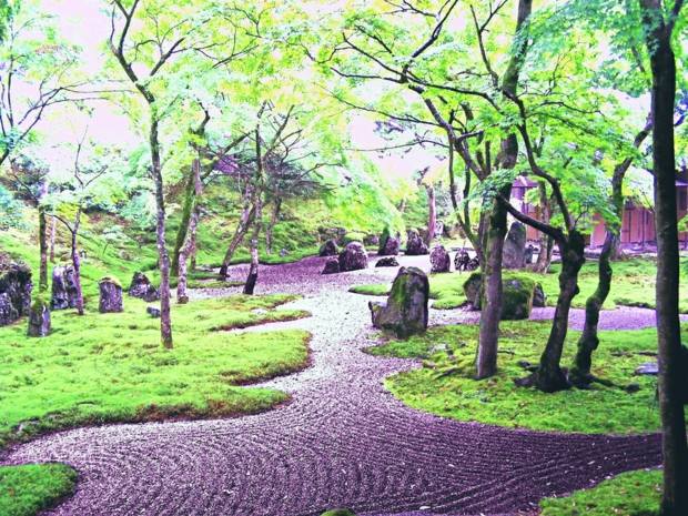 beautiful green zen garden rocks