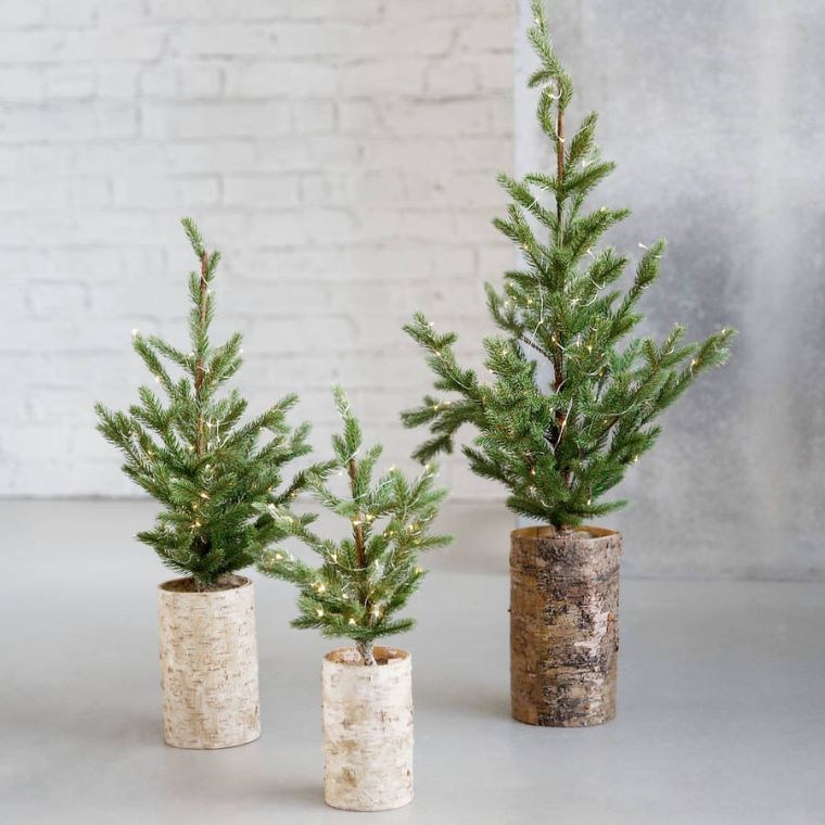 stödja små gran träd idé dekoration julgran
