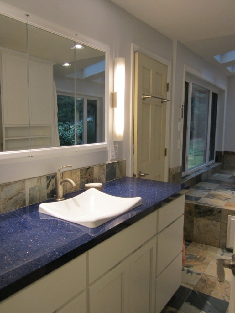 blue granite bathroom surfaces