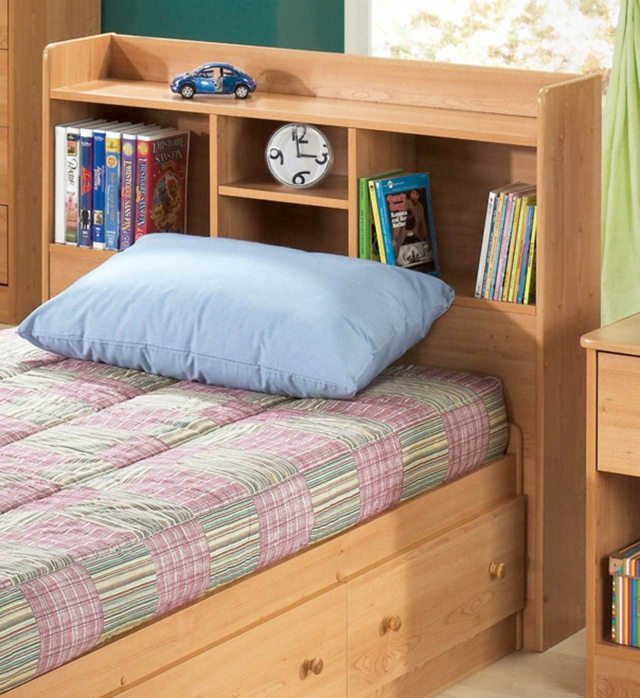 wooden headboard with storage space