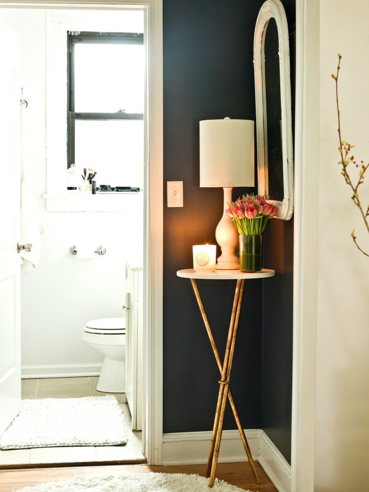 møbler d'angle table d'appoint bois blanche design lampe entrée toilettes