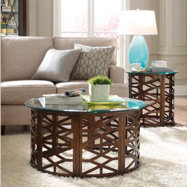 glass coffee table idea-original-living room-wood-grill