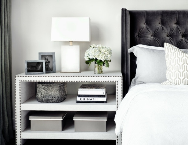 bedside table black white bed simple home fashion classic