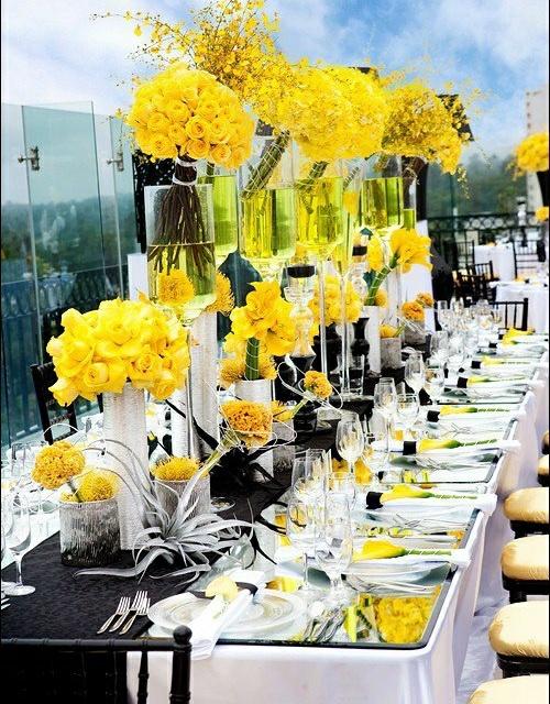 wedding table bright yellow accents