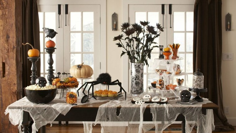 decoration table halloween twig pumpkin black flowers original idea