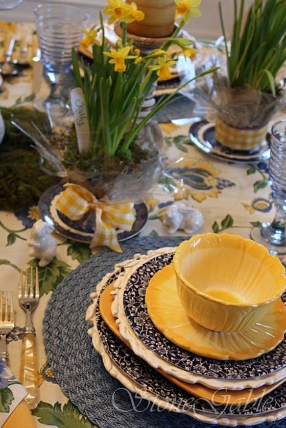 blue yellow decorated table