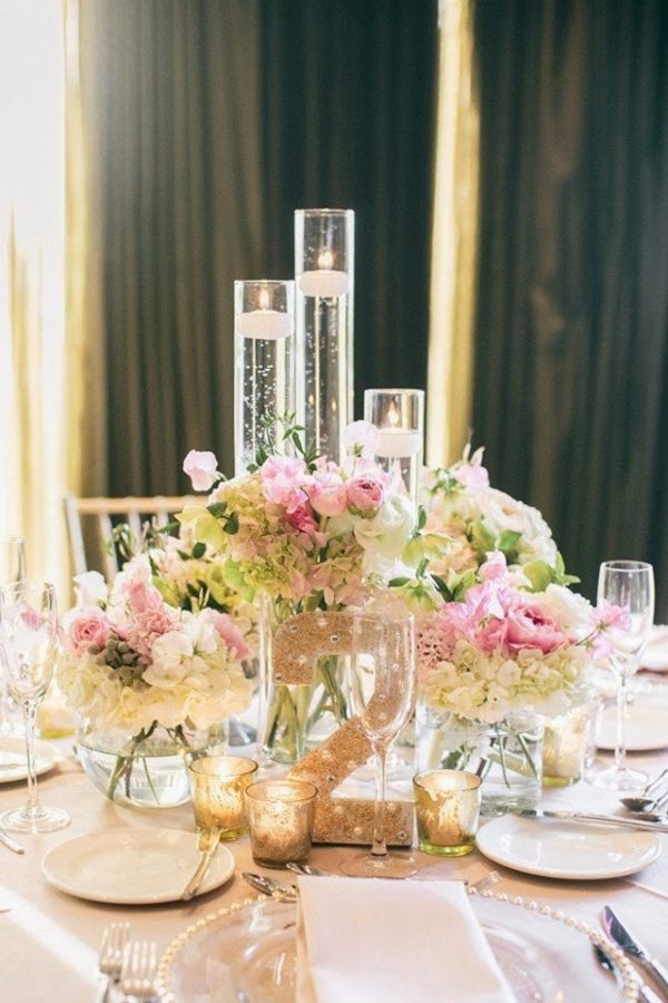 table decoration flowers pale pink candles