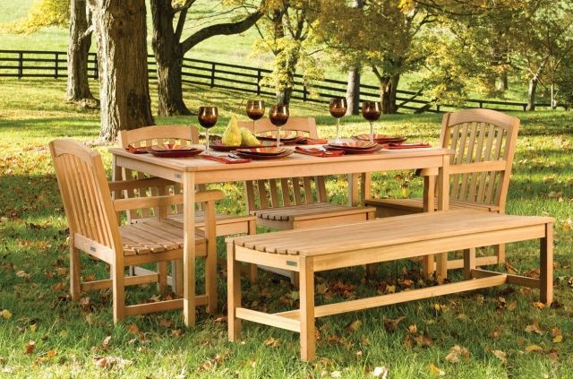 table-garden-wood benches, chairs, glasses, wine-brown