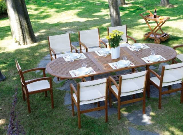 table-garden-wood-wood-chairs-flowers-yellow