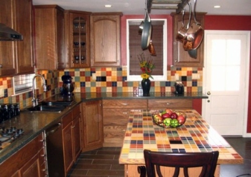 dining table backsplash in warm colors