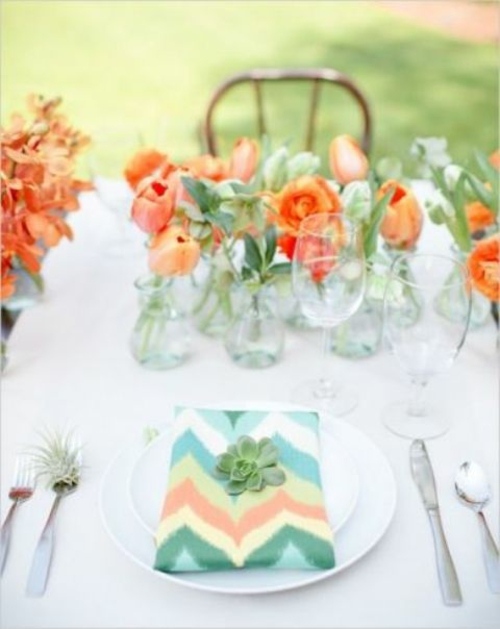 blue orange wedding table