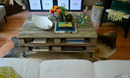 low coffee table and wooden pallets white sofa