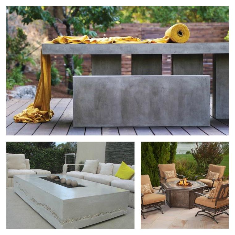 outdoor garden tables design blocks and central fireplace