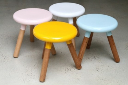 wooden stools with painted seat