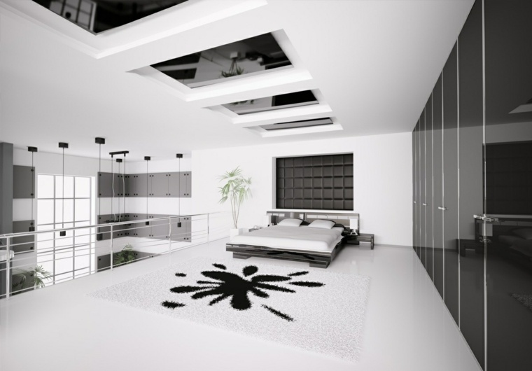 modern design interior idea bed frame floor mats white black