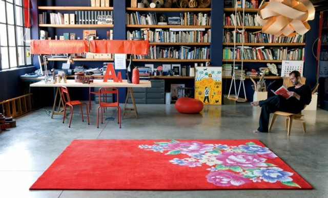 modern red flowers rug