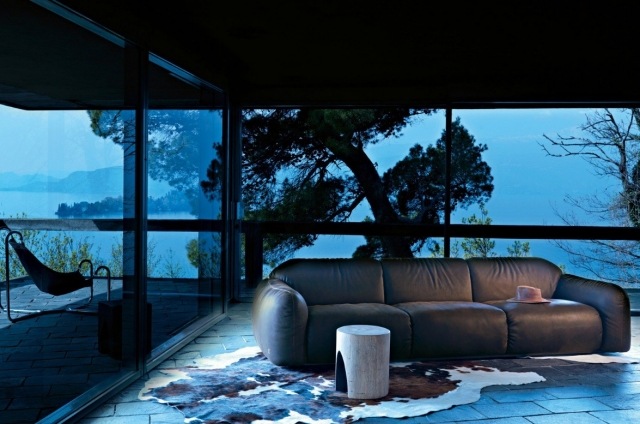 carpet-skin-cow-brown-white-black-leather sofa lounge-modern