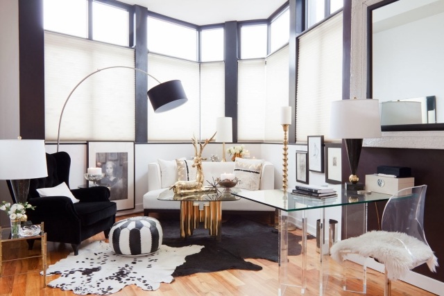 carpet-skin-cow-black-white-living-room-elegant-furniture-black-white rug cowhide