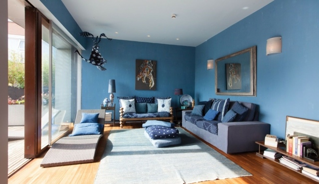 deco living room rug blue