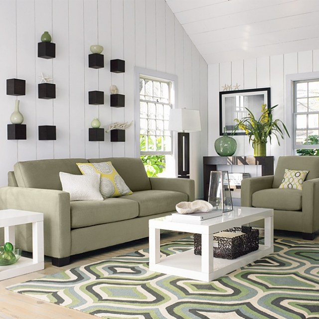 white modern living room rug green patterns