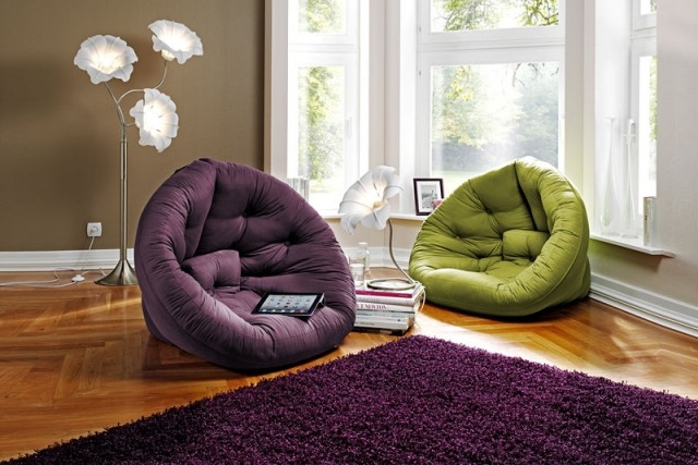 carpet purple-stylish lounge-chair-round lamps, foot flowers