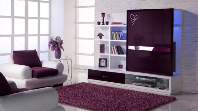 carpet-purple-chairs-white-pillows-purple-furniture-tv-modern