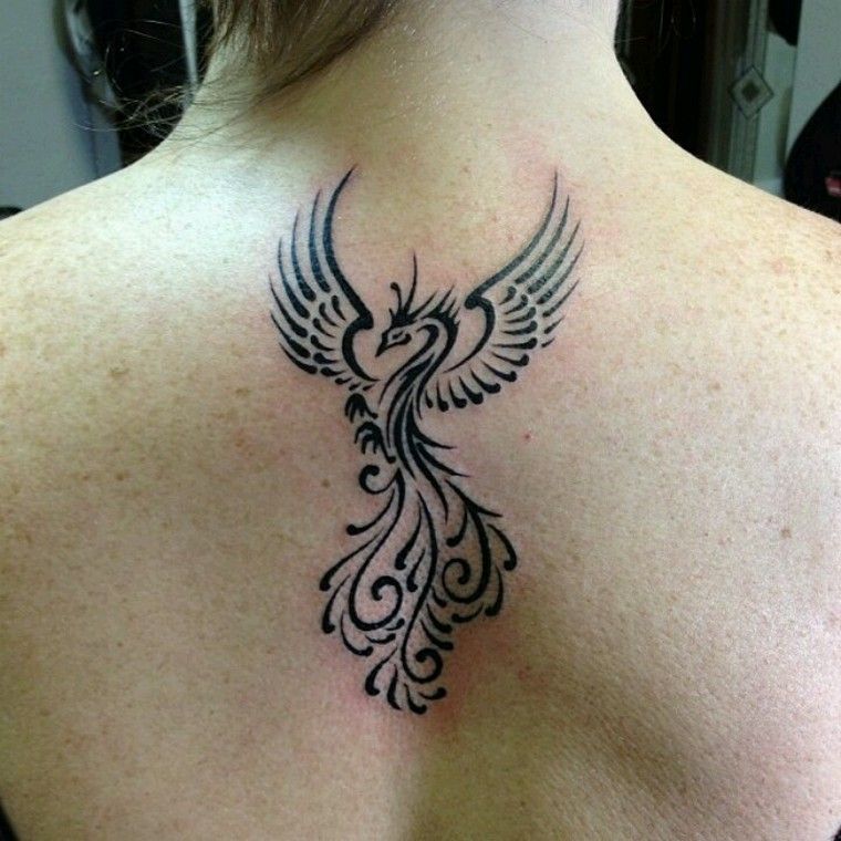 back-tattoo-woman phoenix bird tattoo breakfast