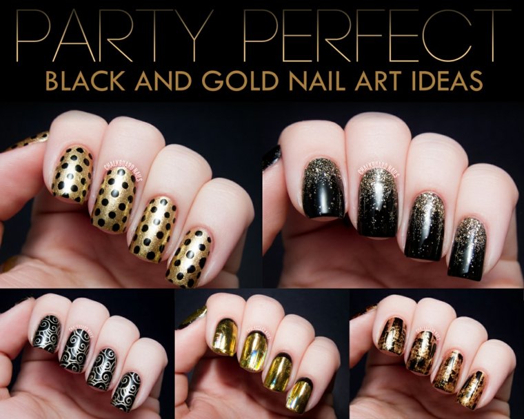 nail manicure idea black nail polish golden design trend beauty