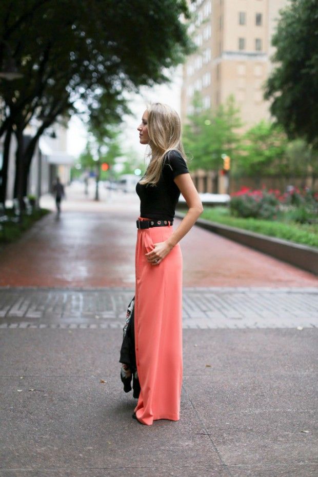 woman fashion trend long skirt red t-shirt black idea