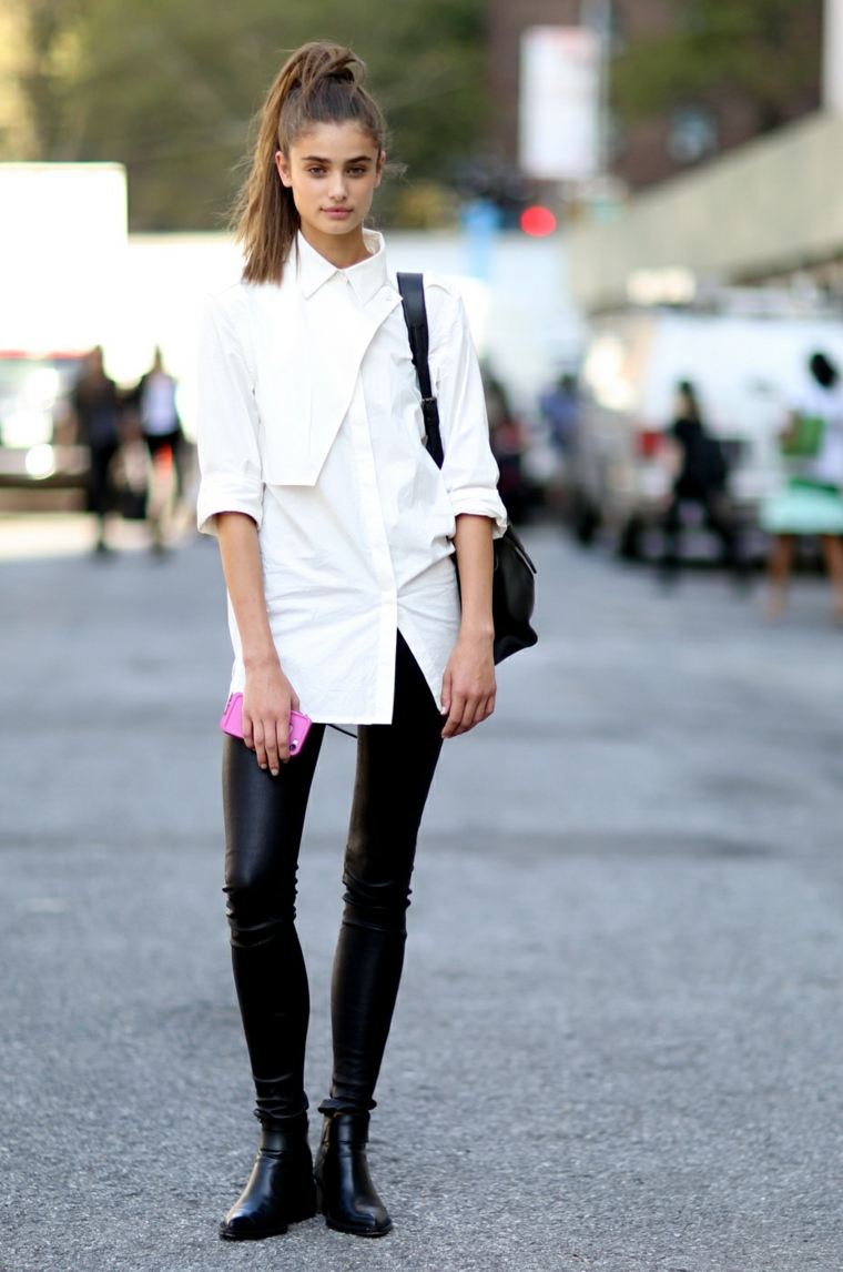 高中装leggings-black-leather-shirt-white-boots