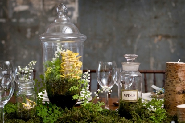 terrarium senter bord glass sopp gul planter