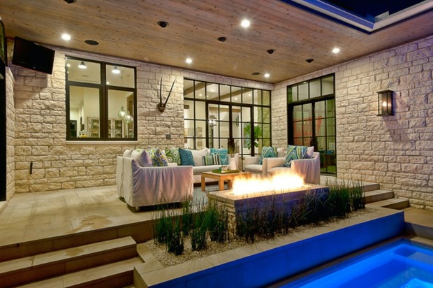 terrace lit by recessed downlights