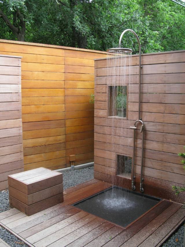 wood terrace outdoor shower