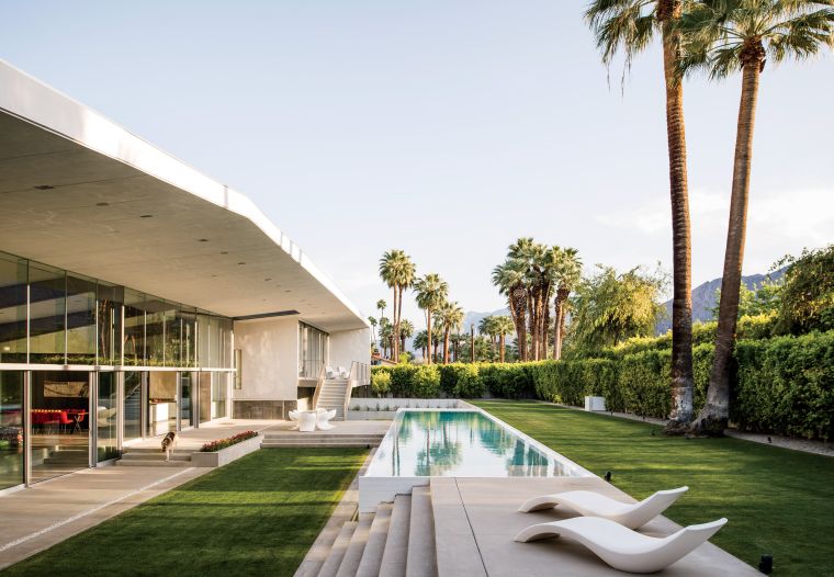 contemporary terrace pool-chair-long-dining-room-outside