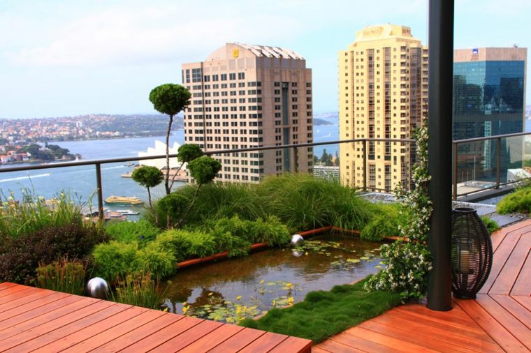 landscaping roof terrace wood garden ponds water