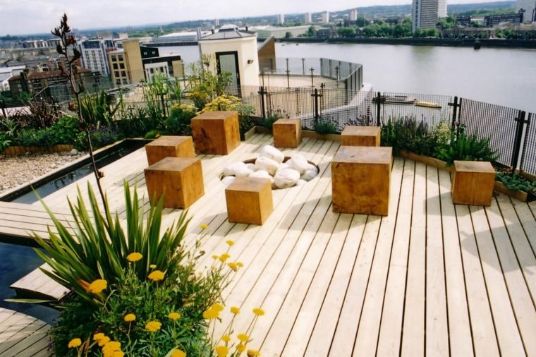 landscaping garden furniture roof terrace wooden gravel