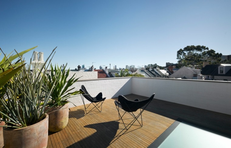 terrace ground wood furniture modern plant green garden on the roof