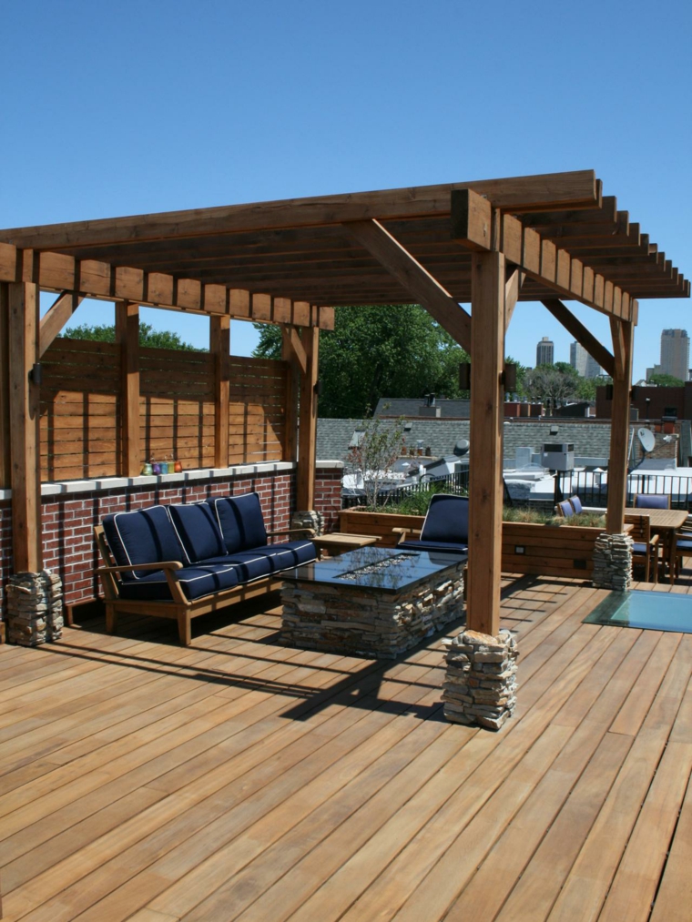 roof garden terrace wood floor pergola cedar